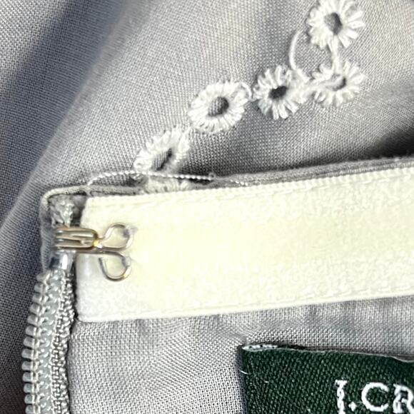 J. Crew Embroidered Gray/White Eyelet Dress Scalloped Strapless 100% Cotton - Picture 5 of 12